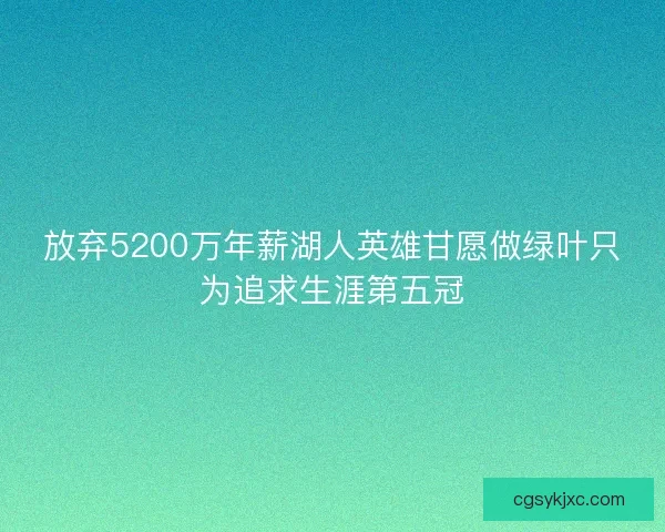 放弃5200万年薪湖人英雄甘愿做绿叶只为追求生涯第五冠