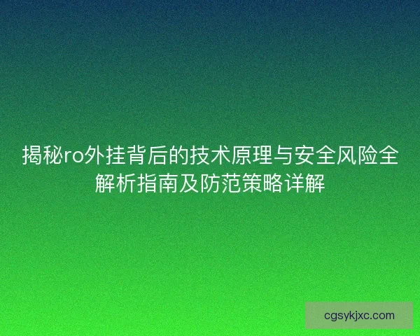 揭秘ro外挂背后的技术原理与安全风险全解析指南及防范策略详解